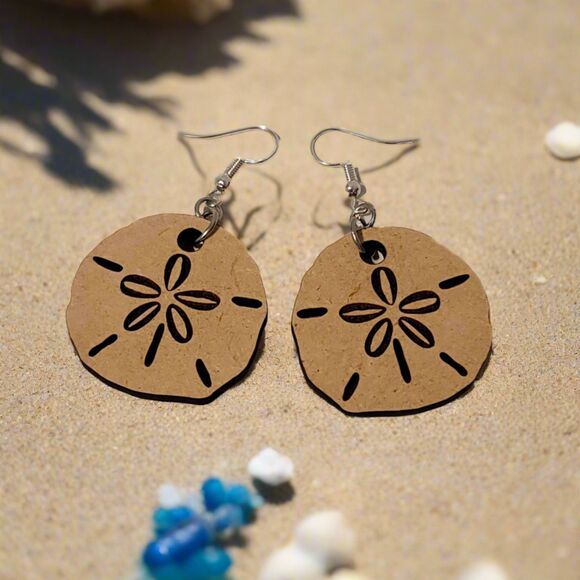 Handmade Laser Cut Sand Dollar Dangle Earrings – Beach Inspired Boho Jewelry - Picture 1 of 6